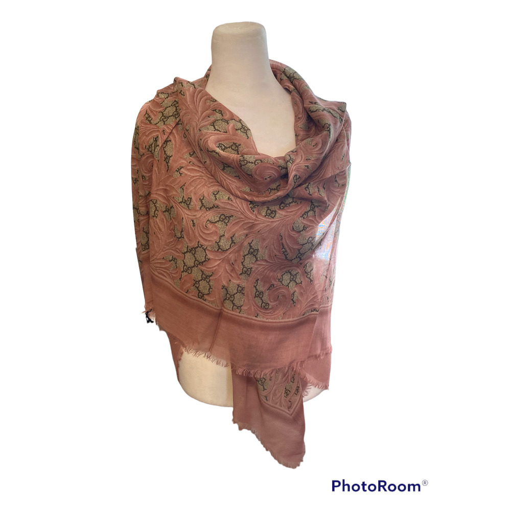 Gucci Oversized GG Arabesque Silk-Modal Shawl Scarf – Blush Pink - Picture 2 of 5